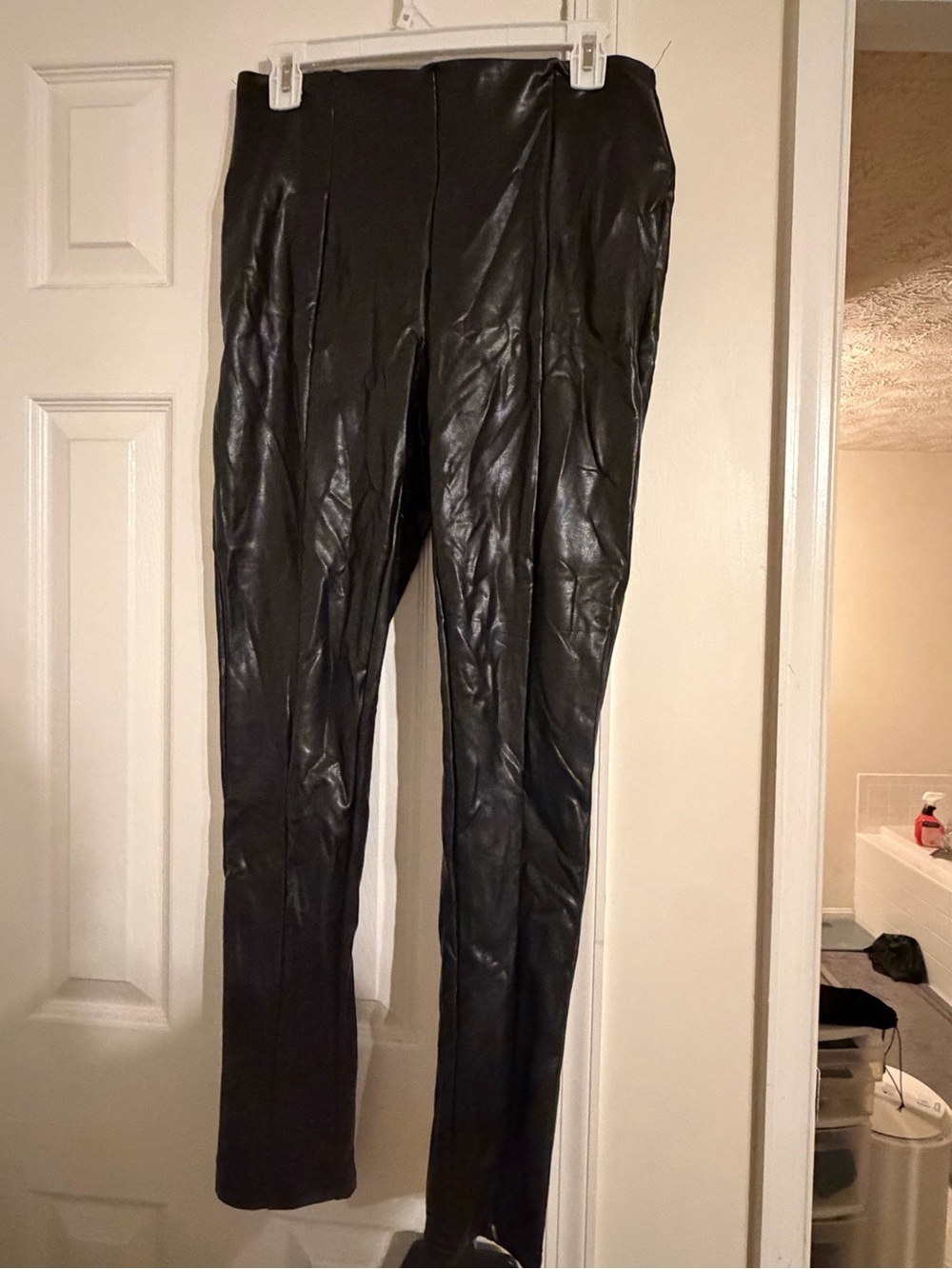 Women’s Black Faux Leather Straight Leg Pants